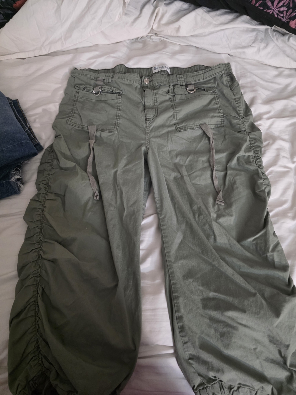 No Boundaries Olive Green Boyfriend Cargo Jeans with Drawstring
